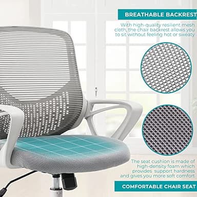 Office Chair, Ergonomic Home Desk Chair Mid Back Mesh Chair Rolling Swivel Computer Chair with Lumbar Support (Office Chair, Light Grey) - Image 5