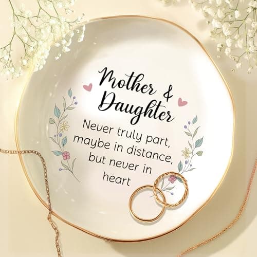 WANDER PRINTS Mothers Day Gifts For Mother - Ceramic Ring Dish Jewelry Tray for Mom - Mothers Daughters Never Truly Apart - Valentines Day Christmas Birthday Gifts for Mom from Daughter Son - Image 1