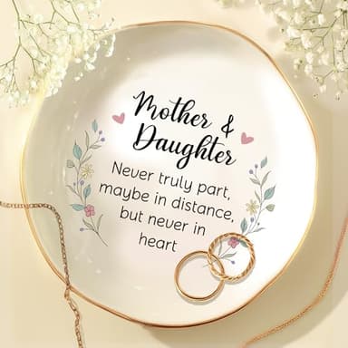WANDER PRINTS Mothers Day Gifts For Mother - Ceramic Ring Dish Jewelry Tray for Mom - Mothers Daughters Never Truly Apart - Valentines Day Christmas Birthday Gifts for Mom from Daughter Son - Image 1