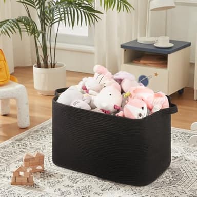 OIASKET 118L Extra Large Blanket Basket, 24.8" x 17.7" x 17.2" Woven Storage Basket for Living Room, Rectangle Nursery Blanket Storage for Toys, Towels, Dirty Clothes (Black) - Image 4