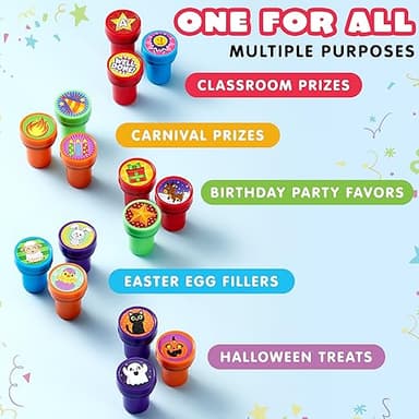 JOYIN 50 Pcs Assorted Stamps for Kids - Self-Ink Stamps with 50 Designs for Birthday Party Favor, Carnival Prizes, School Stampers, Goodie Bag, Halloween, Christmas (Zoo, Holiday Stampers) - Image 4