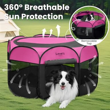 Love's cabin Pet Puppy Dog Playpen, Small Dog Tent Crates Cage Indoor/Outdoor, Portable Playpen for Cat, Foldable Pop Up Dog Kennel Playpen with Carring Case, Removable Zipper Top, Pink - Image 9