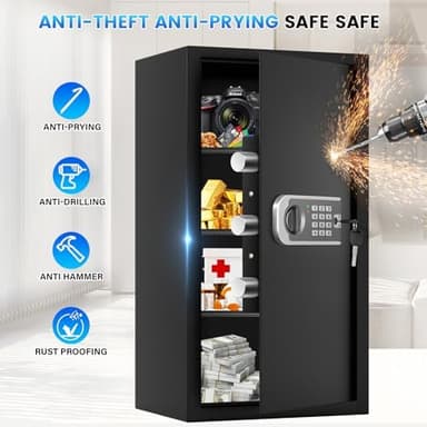 27.56"H Steel Safe Box, 6.0 Cuft Home Safes with Fireproof Waterproof Bag, Digital Security Safes with Programmable Keypad Keys, Smart Alert, Mute Mode, Anti-theft Safety Box for Documents Valuables - Image 3