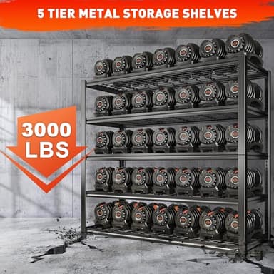 REIBII 48.2''W Garage Shelving Heavy Duty Metal Shelving 3000LBS Storage Shelves Adjustable Metal Shelves 5 Tier Garage Shelf for Basement Pantry Warehouse Supermarket 48.2" W x 24.2" D x 72.2" H - Image 4