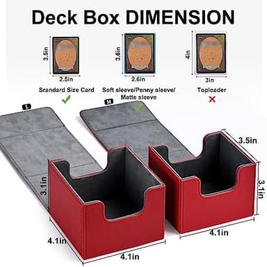 ZLCA Card Deck Box for Trading Cards, MTG Commander Deck Box Holds 120+ Single Sleeved Cards, Leather Magnetic Card Storage Box Fits for TCG CCG Magic Cards (Black& Red) - Image 2