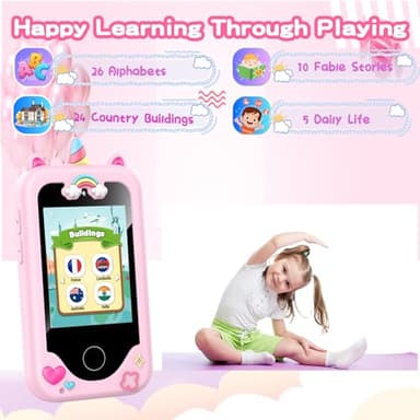 WEOLULI Kids Smart Phone with Dual Camera, Game & Music Player, Toddler Learning Play Toy Cell Phone, Gifts for Girls, Christmas, Birthday, Age 3-10, Light Pink - Image 4