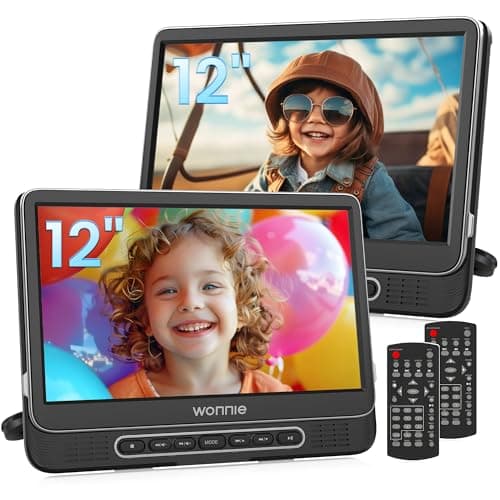 WONNIE 12" Dual Car DVD Players Portable DVD Players for Car Headrest Play a Same or Two Different Movies with 5-Hour Rechargeable Battery, Mounting Brackets, All Region, Support USB/Sync TV - Image 1