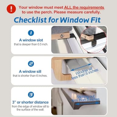 Zakkart Cat Perch for Window Sill with Bolster - Orthopedic Hammock Design with Premium Hardwood & Robust Metal Frame - Cat Window Seat for Large Cats and Kittens - Dark Stained Wood with Gray Bed - Image 8