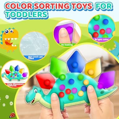 Dinosaur Color Sorting Sensory Toy for Toddler Activities Fine Motor Matching Game Roadtrip Travel Essential Autism Fidget for Preschool Classroom Christmas Stocking Stuffers Gift for Kid 3-5 Year Old - Image 3