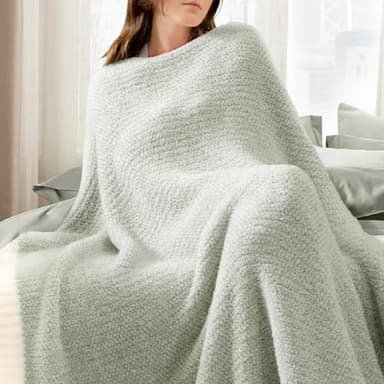 Snuggle Sac Heather Sage Green Throw Blanket for Couch, Reversible Super Soft Knitted Blankets Warm Cozy Fuzzy Throws for Sofa, Bed, Camping, Sage Green, 50x60 inches - Image 3