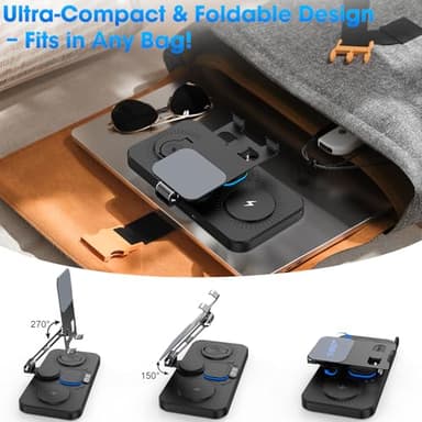 6 in 1 Wireless Charger for Apple Device, 30W Foldable Wired Charging for ipad with Clock & 7 Color Ambient Light, Nightstand Charger Station for iPhone 17/16/15/iWatch Series/AirPods 4/Pro 3(Black) - Image 7