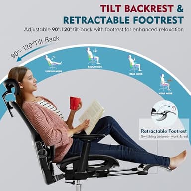 MOLENTS Ergonomic Office Chair, High Back Desk Chairs with Retractable Footrest, Breathable Mesh, Adjustable Headrest, 3D Armrests, Lumbar Support, Tilt Function, Comfy Swivel Computer Gaming Chair - Image 5