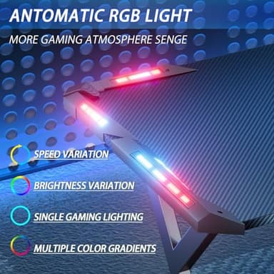 HLDIRECT 55 Inch Gaming Desk with LED Lights, Ergonomic Computer Gaming Table with Carbon Fibre Surface, Sturdy PC Workstation Desk for Home Office with Headphone Hook, Cup Holder, Black - Image 4