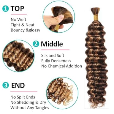 Human Braiding Hair for Boho Braids 4/27 Highlight Ombre Deep Wave Bulk Human Hair 110g 18 Inch Curly Wave Honey Blonde Human Hair Extensions No Weft 2 Bundles/Pack - Image 3