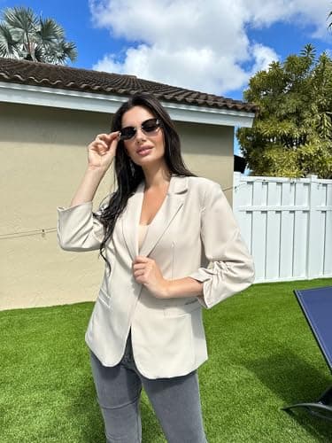 ELLEVEN Womens Blazer Business Casual Suit Jacket Slim Fit Fitted Ruched 3/4 Sleeve Petite Crop Blazer Dressy Full Lining Lightweight Outfits Coat Cardigan with Padded Shoulder Navy Blue X-Large - Image 6