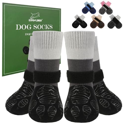 EXPAWLORER Anti Slip Dog Socks to Prevent Licking Paws,Dog Shoes for Hot Pavement, Dog Booties for Hardwood Floors, Dog Boots & Paw Protectors with Grippers for Small Medium Large Senior Dogs Black XL - Image 1