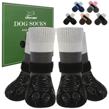 EXPAWLORER Anti Slip Dog Socks to Prevent Licking Paws,Dog Shoes for Hot Pavement, Dog Booties for Hardwood Floors, Dog Boots & Paw Protectors with Grippers for Small Medium Large Senior Dogs Black XL - Image 1