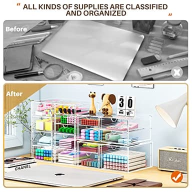 caktraie Makeup Organizer Storage With 16 Drawers, 4 Pcs Desktop Office Supplies, Desk Organizers, Clear Accessories, Dustproof Drawer and for Make Up, Jewelry, Pen, Stationary - Image 5