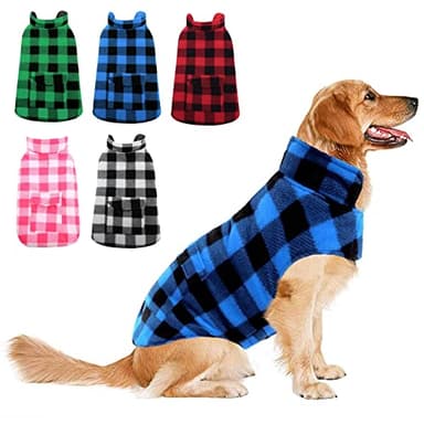 ASENKU Dog Winter Coat, Fleece Doggie Jacket Plaid Reversible Vest Waterproof Windproof Cold Weather Clothes for Small Medium Large Dogs (XXL, Blue) - Image 1