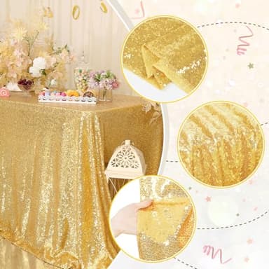 PartyDelight Sequin Tablecloth Sparkly Gold 50"X80" Rectangle for Wedding Party Christmas Decorations - Image 2