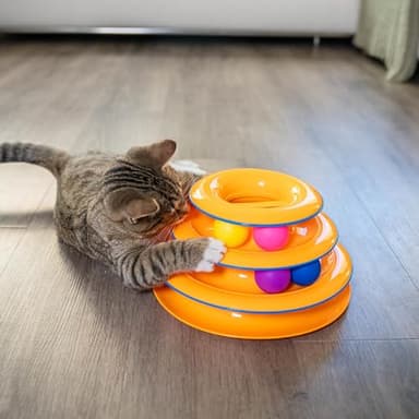 Catstages Tower of Tracks – 3-Level Interactive Cat Toy with 6 Spinning Balls, Non-Slip Base, Ideal for Indoor Cats, Orange - Image 7