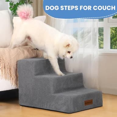 Dog Stairs for Small Dogs & Cats, 3-Step Non-Slip Pet Steps for Couch Sofa and Chair, Grey, 13.6" H - Image 2