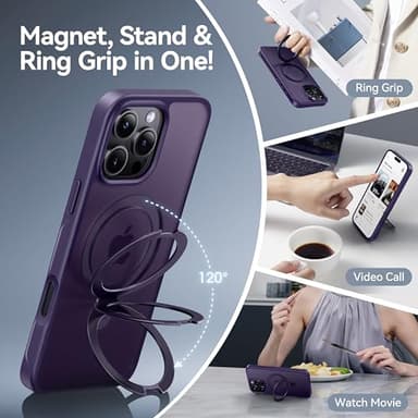 CASEKOO Designed for iPhone 16 Pro Case with Magnetic Invisible Stand [Military Drop Protection] [Compatible with MagSafe] Shockproof Slim Translucent Matte Case 6.3 Inch, Purple - Image 7