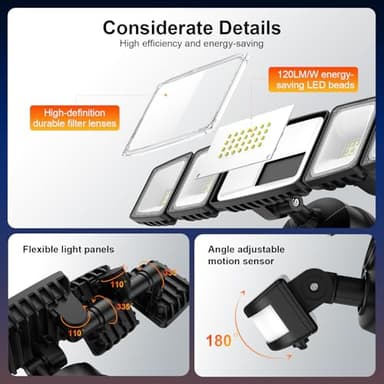 Onforu 5 Heads 55W LED Security Lights Motion Sensor Outdoor, 360° Wide Angle Wide Illumination, 5000LM Flood Light, 6500K, IP65 Waterproof, Hardwired Wall Light for Garage, Yard, Porch, Entryway - Image 6