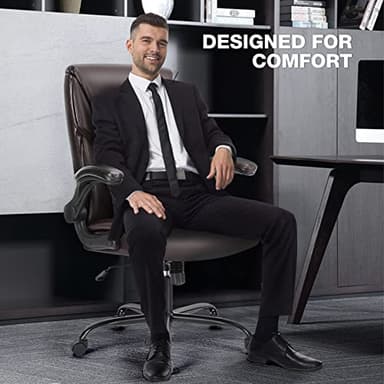 Executive Office Chair – Ergonomic Adjustable Computer Desk Chairs with High Back Flip-up Armrests, Swivel Task Chair with Lumbar Support, Bonded Leather - Image 9