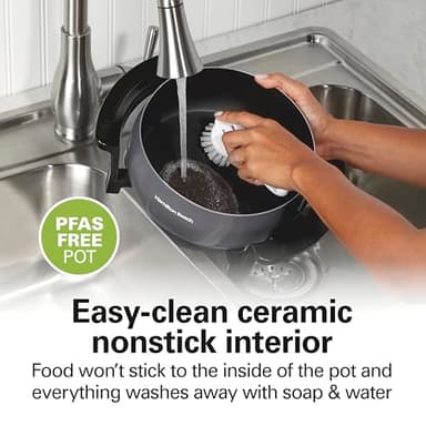 Hamilton Beach 12 Cup Electric Fondue Pot Set with Temperature Control, 6-Color Coded Forks, for Cheese, Chocolate, Hot Oil, Broth, 3 Quart PFAS-Free Nonstick Interior, Gray (86202) - Image 6