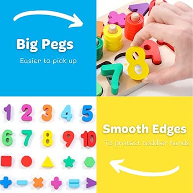 GeroCrew Wooden Montessori Toys for Kids Toddler Number Puzzles Sorter Counting Shape Stacker Stacking Game Preschool Toys for Boy Girl Learning Education Math Blocks Year Old Girl Gifts (Rainbow) - Image 2