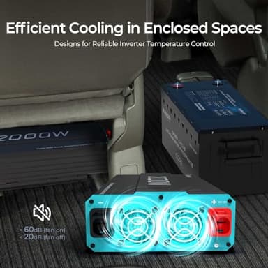 Renogy Inverter P2 2000W Pure Sine Wave Inverter 12V DC to 110V AC Converter, Off-Grid Solar Power Inverters for Vehicles, Truck, RV, Home, with Built-in 5V/2.1A USB / Hardwire Port, Remote Controller - Image 4