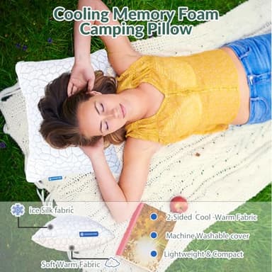 QUTOOL Small Travel Pillows for Sleeping, Cooling Memory Foam Camping Pillow, Backpacking for Hiking Gear, Portable Pillow with Travel Storage Bag, Camping Essentials for Adults Kids - Image 2