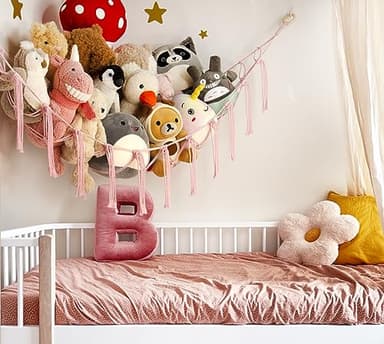 Large Stuffed Animal Storage Hammock Corner Net - Pink Room Decor for Teen Girls - Toys Storage Hanging Stuff Animal Organizer Holder Cute Stuff - Boho Nursery Dorm Bedoom Decor Aesthetic - Image 2