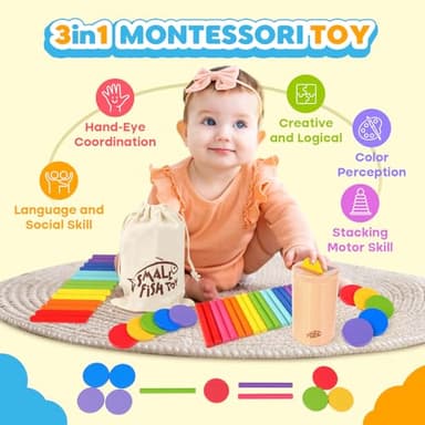 Wooden Montessori Baby Toddler Toys: 3 in 1Learning Fine Motor Skills Juguetes, Educational Color Sorting Fidget Sensory Toys for Toddlers 1-3, Object Permanence Cause and Effect Boys Girls Gifts - Image 6