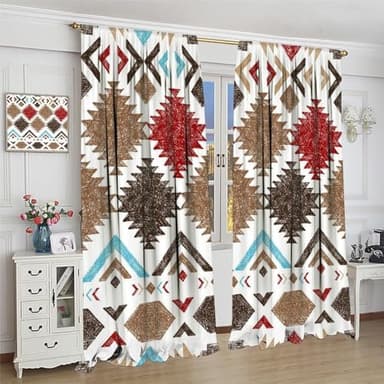 Aztec Curtains,Southwestern Colorful Geometri Native American Traditional Ethnic Vintage Blackout Curtains,Soundproof Rod Pocket Window Drapes for Bedroom Living Room Cafe 42x45in - Image 4