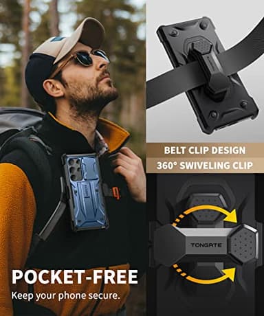 TONGATE for Samsung Galaxy S23 Ultra Case, [Built-in Slide Camera Cover & Screen Protector] [2 Front Frame] Military Grade Shockproof S23 Ultra Phone Case with Kickstand & Belt-Clip 6.8", Blue - Image 7