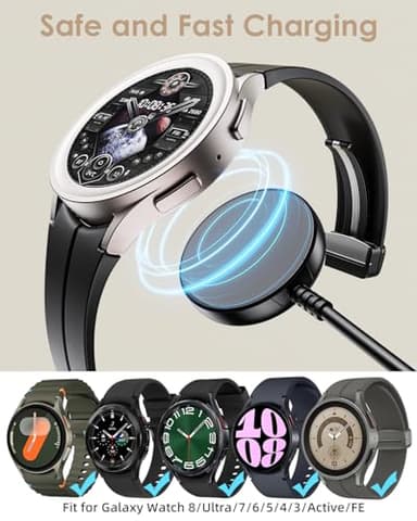 2 Pack for Samsung Galaxy Watch Charger Compatible with Watch 8/8 Classic/Ultra/7/6/6 Classic/5/5 Pro/4/4 Classic/3/Active/FE USB A Magnetic Fast Charging Dock Accessories 3.3FT - Image 3