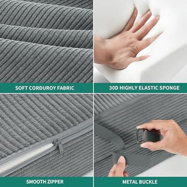 YITAHOME Convertible Folding Sofa Bed, Corduroy Fabric Fold Out Chair Bed, High-Density Memory Foam Floor Futon Couch for Living Room Bedroom Guest Use Apartment, Grey, Queen Size - Image 7