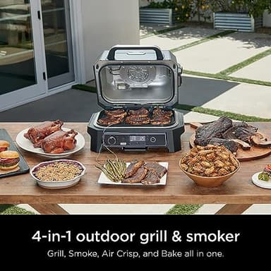 Ninja | Grill & Smoker | Outdoor Woodfire Pro XL | 4 in 1 Grill, BBQ Smoker, Air Fryer & Bake | Portable | Includes Built in Thermometer & 2 Woodfire Pellet Packs | Dark Grey | OG850 - Image 5
