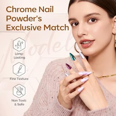 modelones Gel Top Coat for Chrome Nail Powder, Clear Mirror Shiny Chrome Top coat No Wipe Long Lasting Soak Off Nail Lamp High Gloss Chrome Top Coat Gel Nail Polish for Home DIY and Nail Salon - Image 6