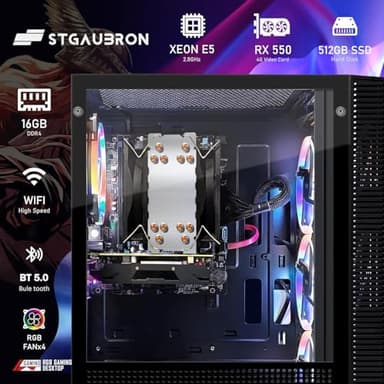 STGAubron Gaming PC Computer Desktop, Intel i7 Xeon E5 2.8GHz, Radeon RX 550 4G, 16GB DDR4, 512GB SSD, WiFi, BT 5.0, RGB Fan x4, Windows 11 Home - Image 3