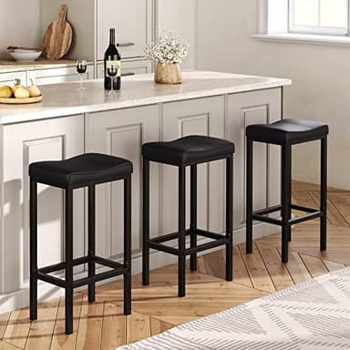 HOOBRO Bar Stools, Set of 2 Bar Chairs, Counter Height Stools, Saddle Barstools with Curved Surface, 24.8 Inches, 2.4" Thick Upholstery, for Kitchen, Dining Room, Cafe Black BB10BY01 - Image 4