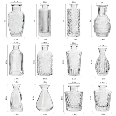 RUCKAE Small Clear Bud Vases Bulk 12 Pack Mini Flower Glass Vases for Centerpiece Table Wedding Decorations Home Decor Party(Transparent) - Image 2