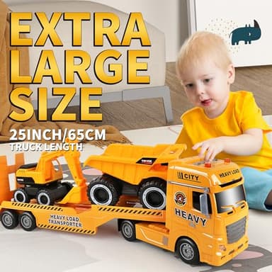 Dwi Dowellin Construction Carrier Truck Kids Toys,25.6" Semi-Trailer Toy with Excavator and Dump Truck,Gifts for Age 3 4 5 6+ Years Old Boys Girls - Image 5
