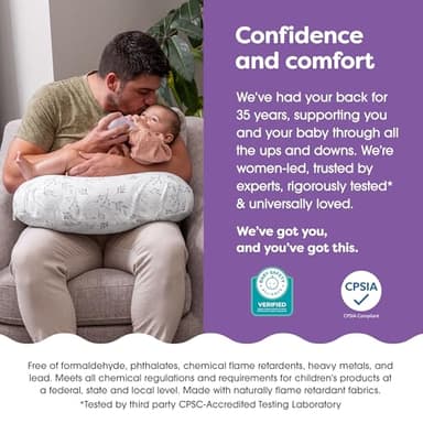 Boppy Nursing Pillow - Ergonomic Bottle & Breastfeeding Pillow with High, Firm, Large Area, Water-Repellent Cushion with Washable Cover; Baby Safety Alliance Verified - Gray Gentle Leaves - Image 9