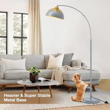 Arc Floor Lamps for Living Room, 71" Standing Lamp with Adjustable Lamp Head, Silver Metal Tall Lamps with Foot Switch, Arched Reading Light for Bedroom, Office, 9W 3 Color Temperatures Bulb Included - Image 5