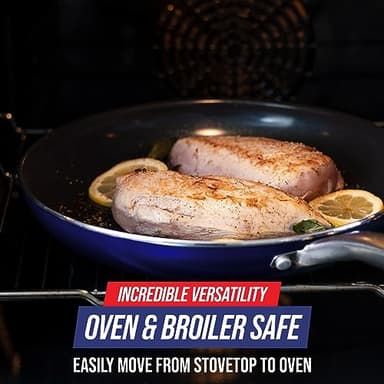 Blue Diamond 12" Nonstick Frying Pan with Lid, Diamond Infused PFAS & PTFE-Free Ceramic Skillet, Dishwasher & Oven Safe, Stay Cool Handle, Durable Non Toxic Metal Utensil Safe, Glass Lid, Blue - Image 7