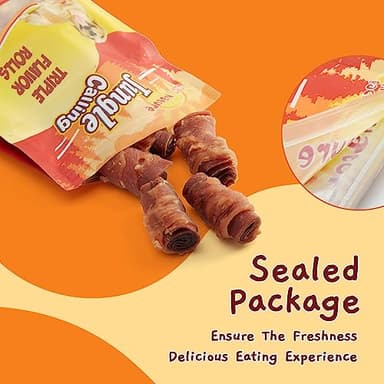 Jungle Calling Triple Flavor Rolls Dog Treats, Made with Real Chicken Duck Beef Meat, Rawhide Free Dogs Snacks,Healthy, Easily Digestible, and High Protein Treat, 10.6 oz - Image 7