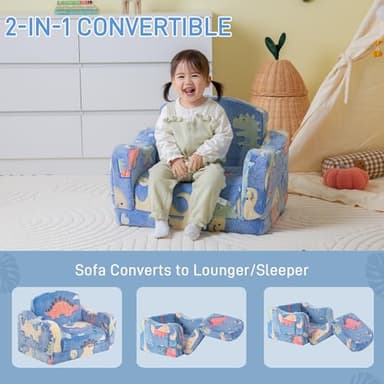 Thick Comfy Toddler Chair and Couch for Kids,2-in-1 Soft Plush Fold Out Sofa for Children,Convertible Couch to Lounger for Toddler - Image 6